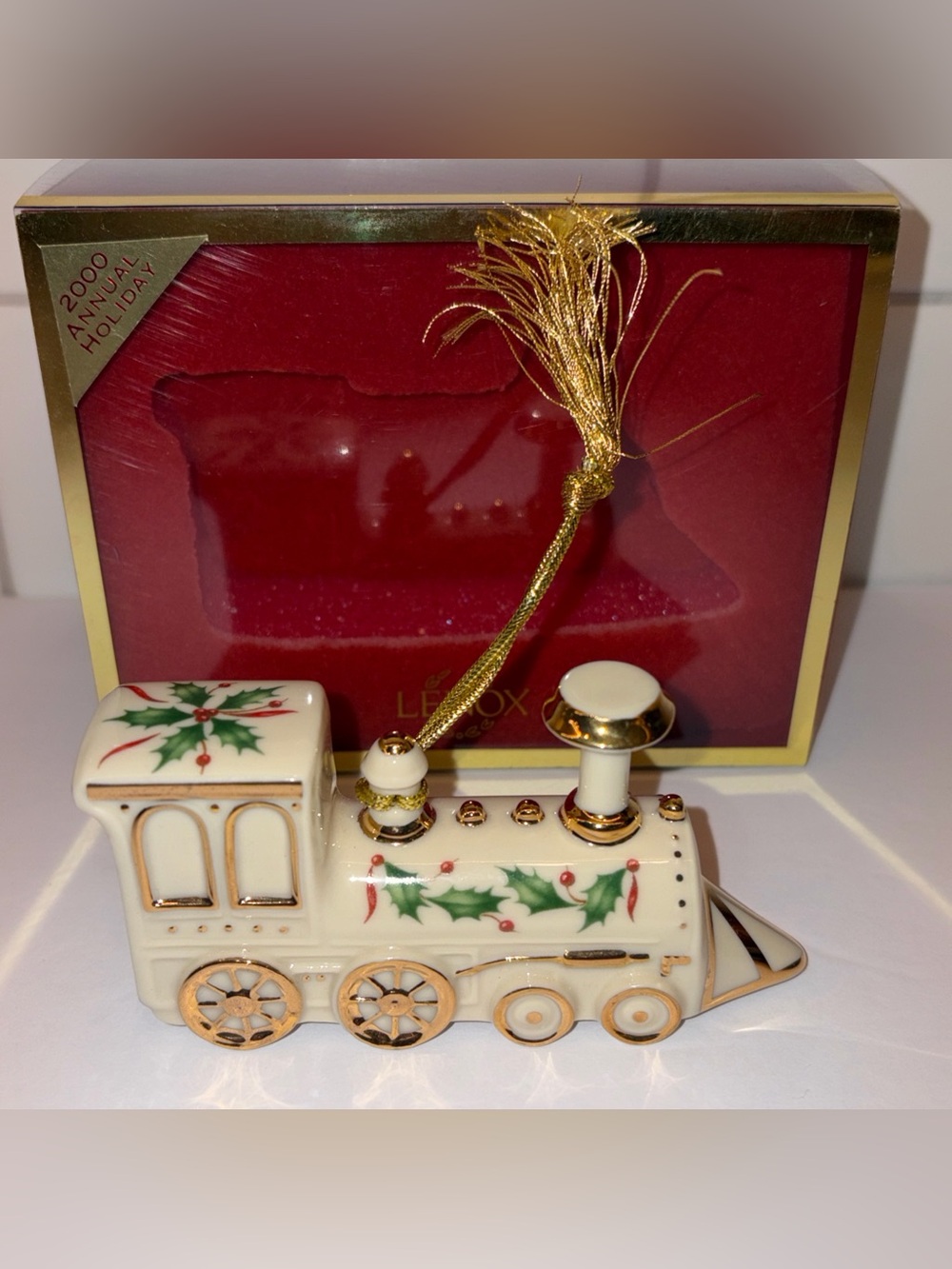 Lenox 2000 Holiday Christmas Tree Ornament Annual Holiday Train Holly Winter VTG